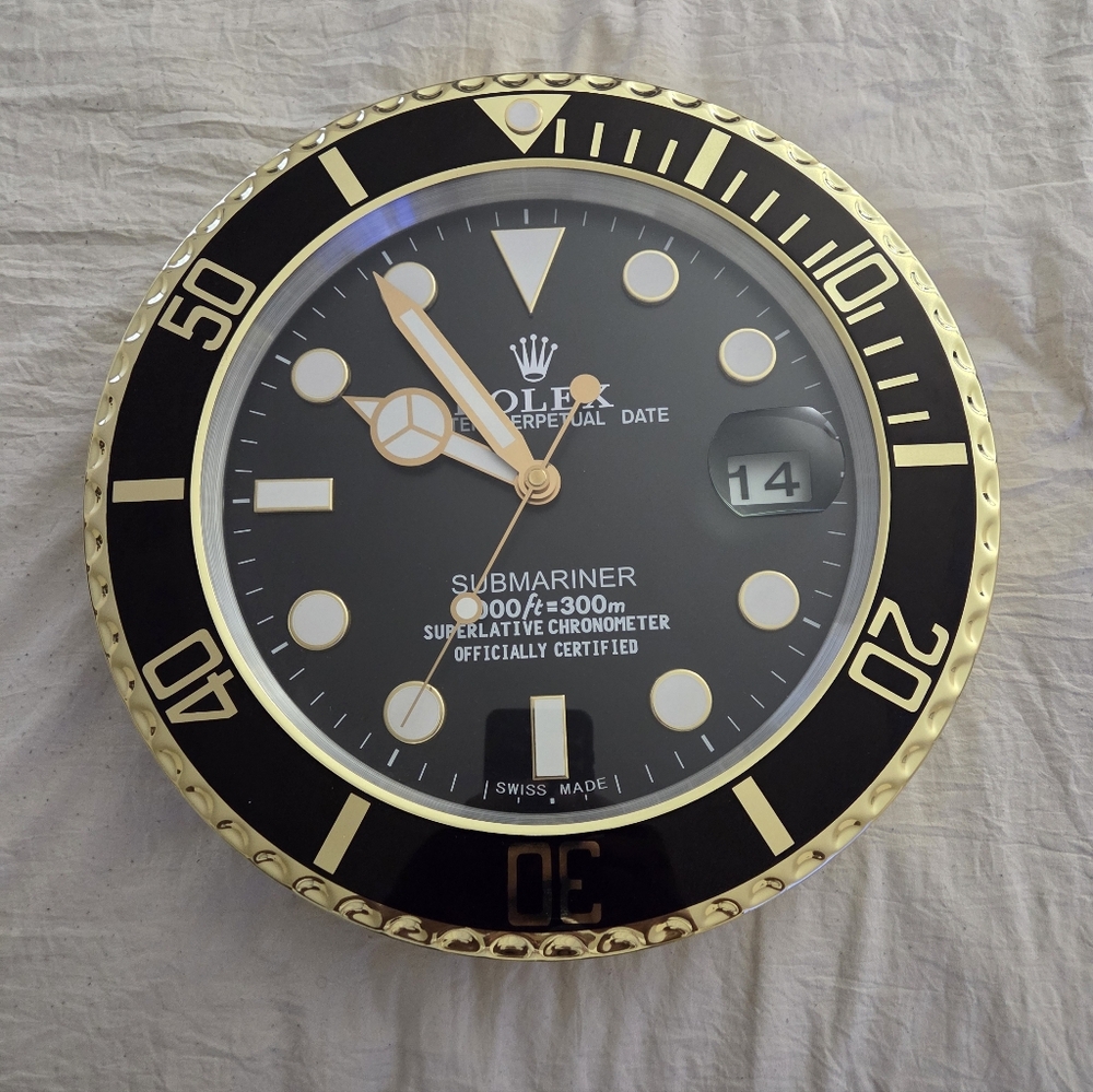 Rolex style Black and Gold Submariner Clock